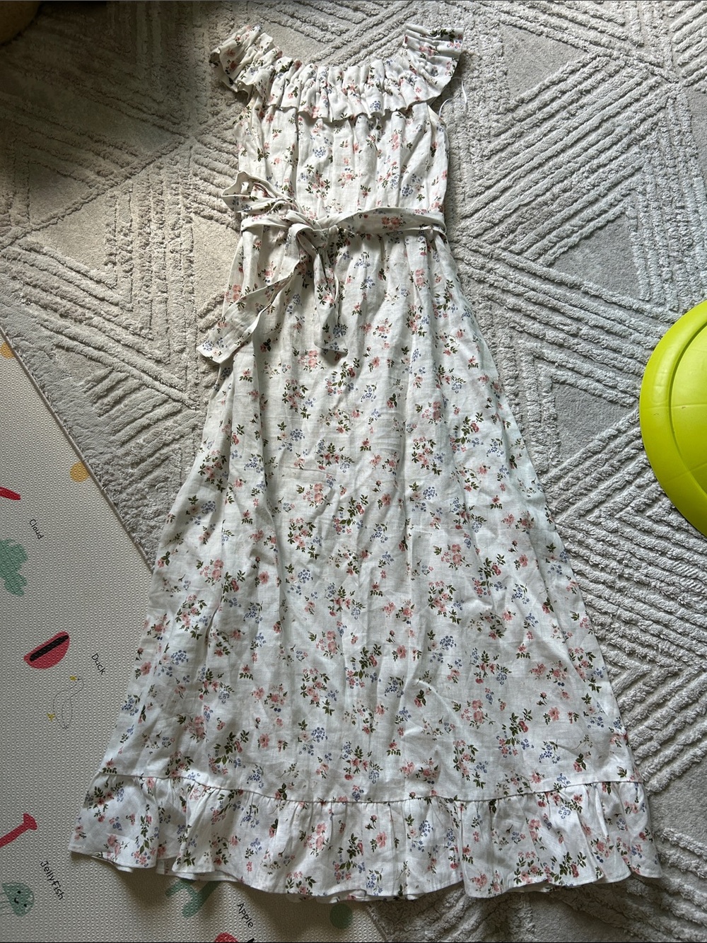 Reformation linen Cream Floral Ruffle Maxi Dress with Sash